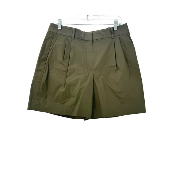 Theory High-Rise Pleated Shorts in Stretch Cotton Twill Olive Size 10 NWOT - Picture 6 of 12